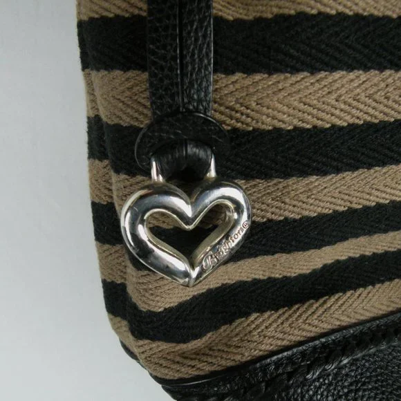 RARE Brighton Alder Black & Taupe Striped Leather Tassel Shoulder Crossbody Bag - Picture 5 of 10